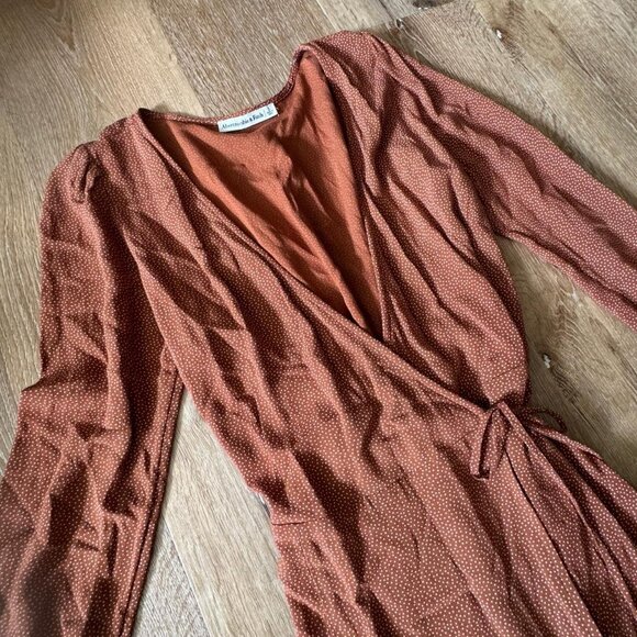Abercrombie & Fitch Brown Polkadot Ruffle Wrap Dress Size S - Picture 2 of 4